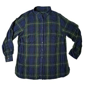 Lauren Ralph Lauren Womens 1x Blouse Green Blue Plaid Lightweight Long Size 1 X